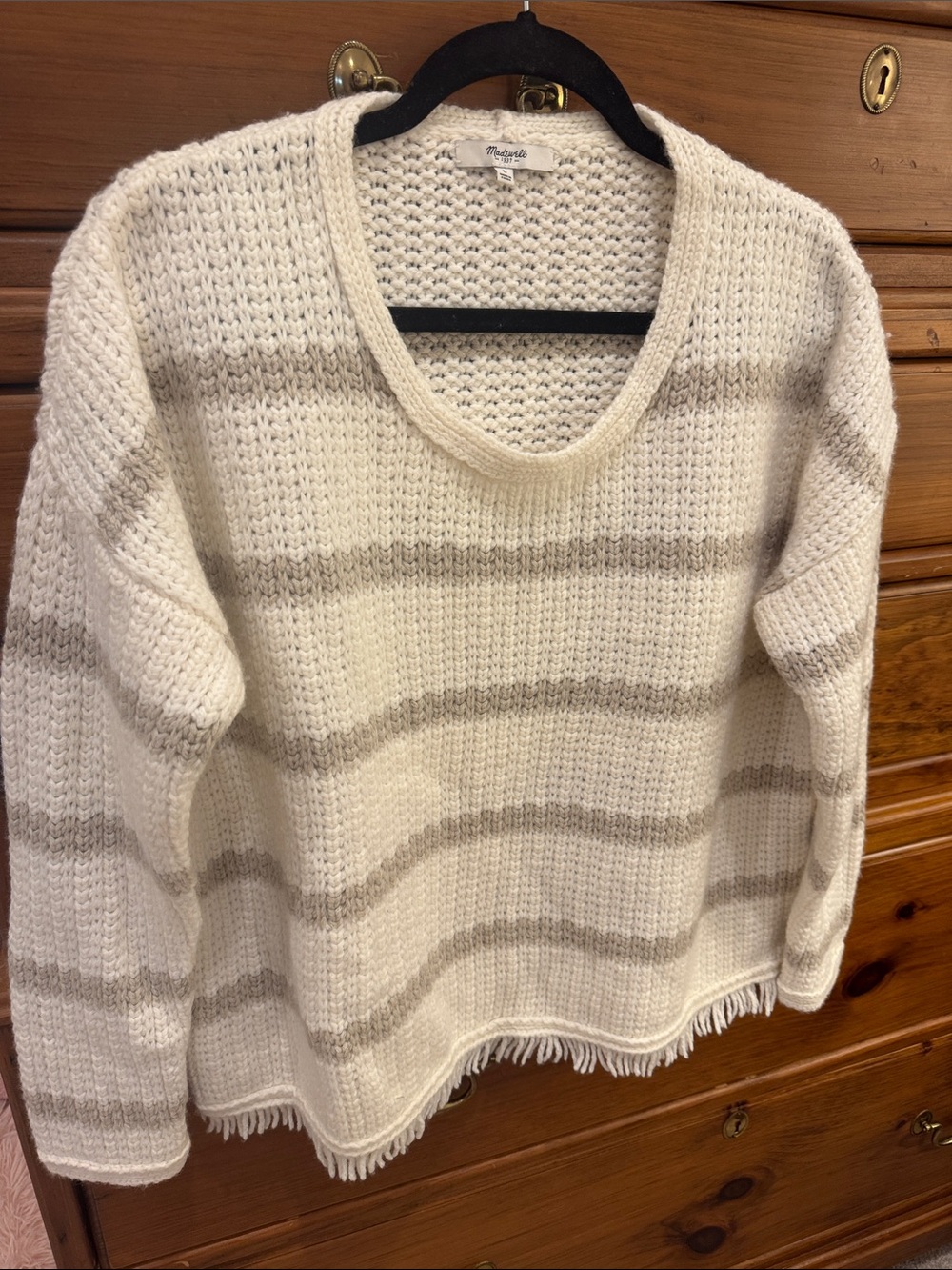 NWOT Madewell Cream and Beige Striped Scoop Neck Sweater